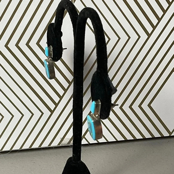 Sterling Silver Turquiose and Opal Earrings Post Back - Picture 4 of 6